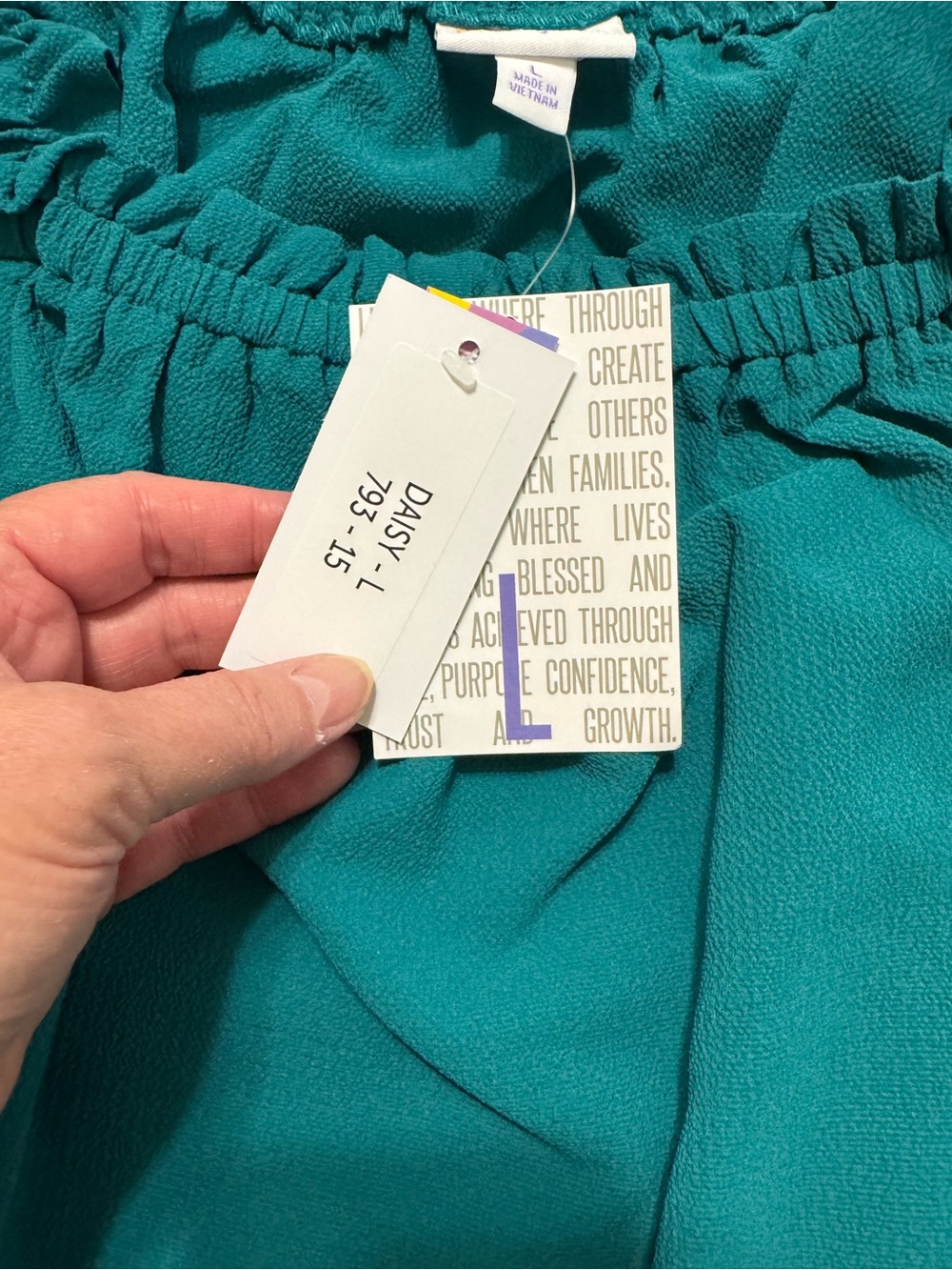 LuLaRoe Daisy Top Teal Ruffle Strap Blouse NWT Size Large - Picture 3 of 5
